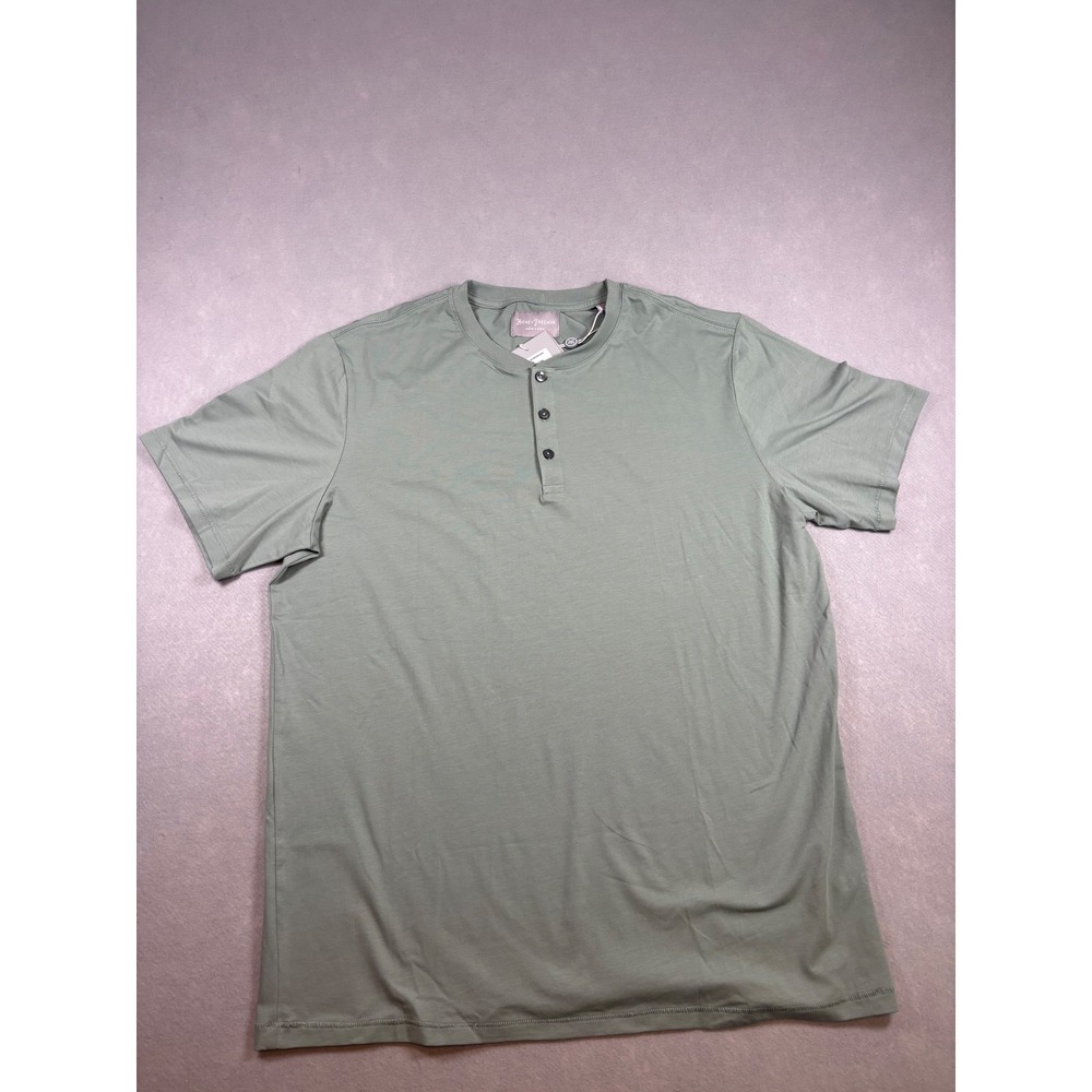 Hickey Freeman Mens Sage Fog Henley Short Sleeve Shirt QC9H34SG3F5 Size M NWT